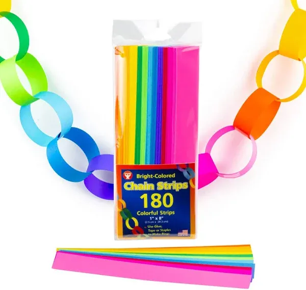 Hygloss Products Bright Paper Chain Strips for Kids Arts and Crafts, Decorations, Classroom Activities Colors-720 Pieces (1" x 8"), 1" x 8"