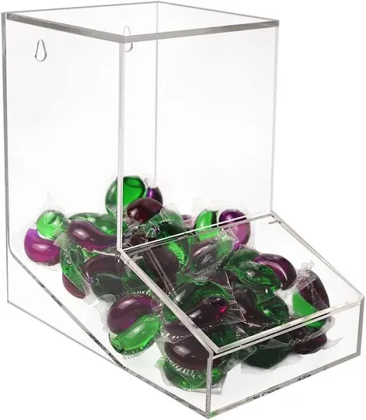 Laundry Pods Container, Acrylic Laundry Pod Holder with 2 Lid, Candy Dispenser, Dishwasher Pods container, Candy Organizer for Laundry room, kitchen, Office Stand or Wall Mount Gift