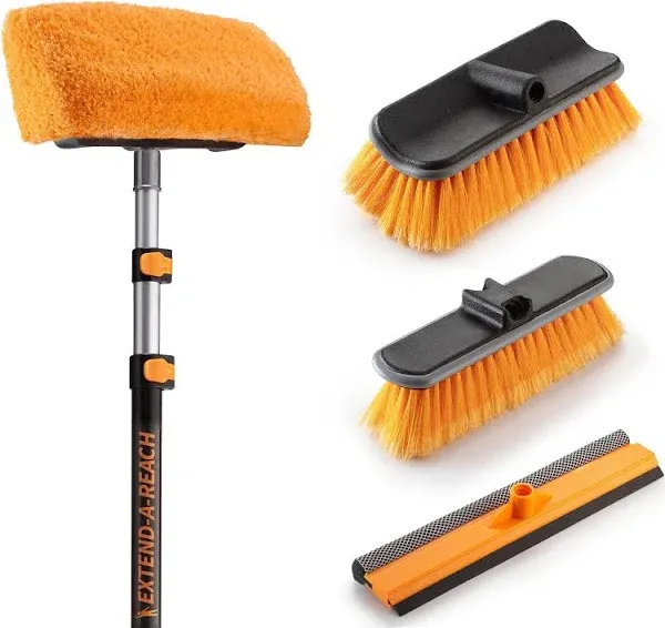 30-Foot Exterior House Cleaning Brush Set with 7-24 ft Extension Pole // Vinyl Siding Brushes with Telescopic Extendable Pole & Window Cleaning Squeegee Tool // The Ultimate Extension Scrub Brush Set