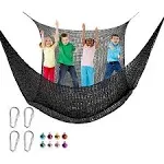 Kids Playground Climbing Cargo Net - 9.8 x 9.8Ft Kids Playground Safety Net,Polyester Double Layers Rope Bridge Net for Tree House and Outdoor Adventure（Rainbow）