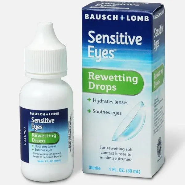 Bausch & Lomb Sensitive Eyes Contact Lens Solution, for Rewetting Soft Contact Lenses, 1 Fl Oz