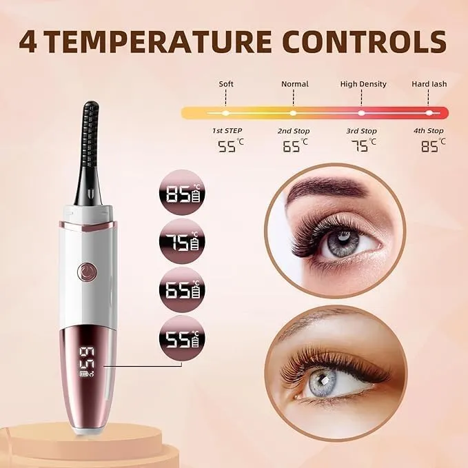 Heated Eyelash Curlers - Fast Heat up Within 10s - 24 Hours Long Lasting - Rechargeable Electric Eyelash Curler with Type-C, with 4 Heating Modes Anti-Burn Mini Lash Curler with LED Display-3