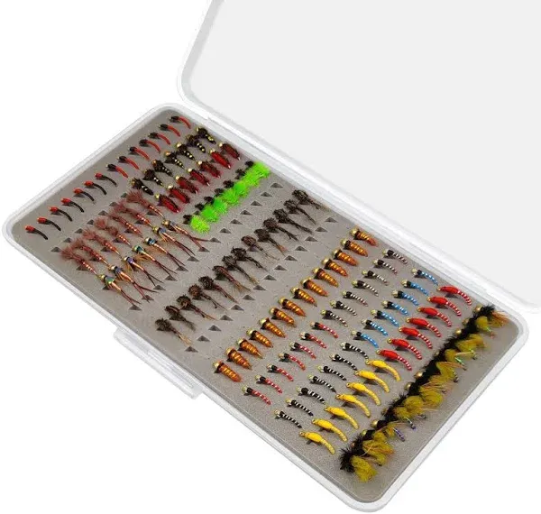 N/P 133pcs/Set Ultra-Thin Portable Nymph Scud Midge Flies Kit Assortment with Box Trout Fishing Fly Lures