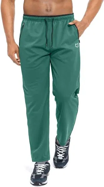 G Gradual Mens Lightweight Sweatpants with Pockets Open Bottom Mesh Athletic Pants for Running(Green, Small)