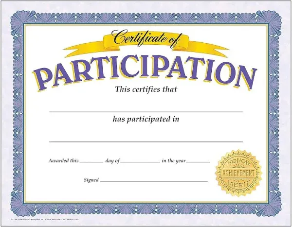 Certificate Of Participation30 Per Pk 6 Pk