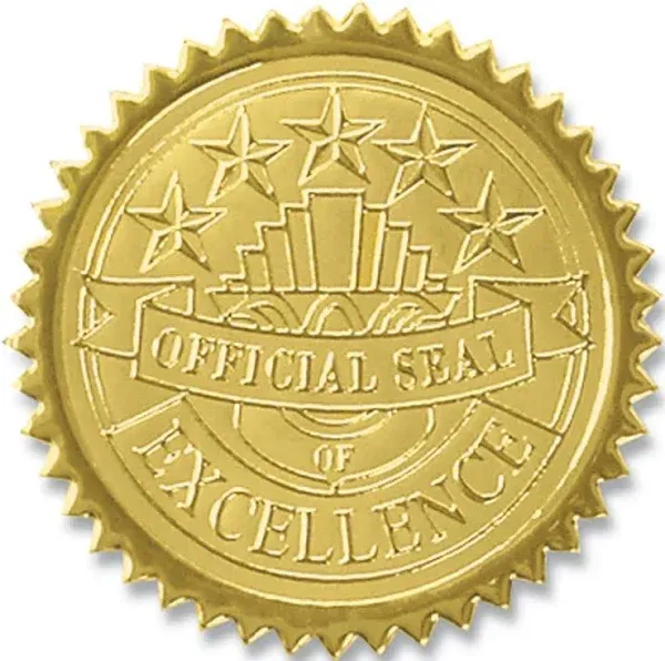 PaperDirect Official Seal of Excellence Embossed Gold Certificate Seals