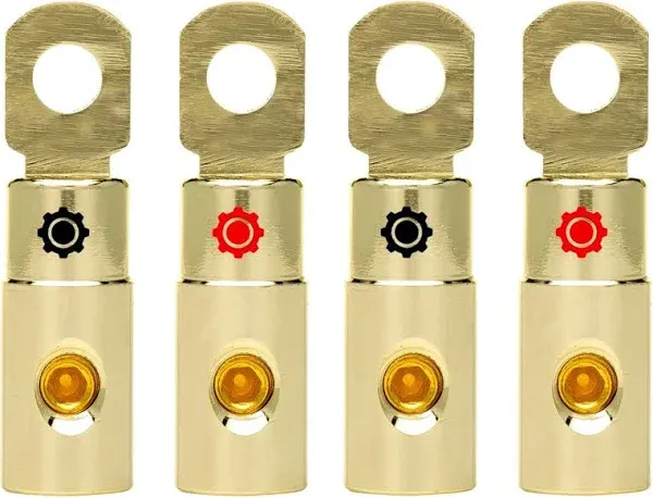 InstallGear 4 AWG Gold Ring Set Screw Battery Ring Terminals (4 Pack)