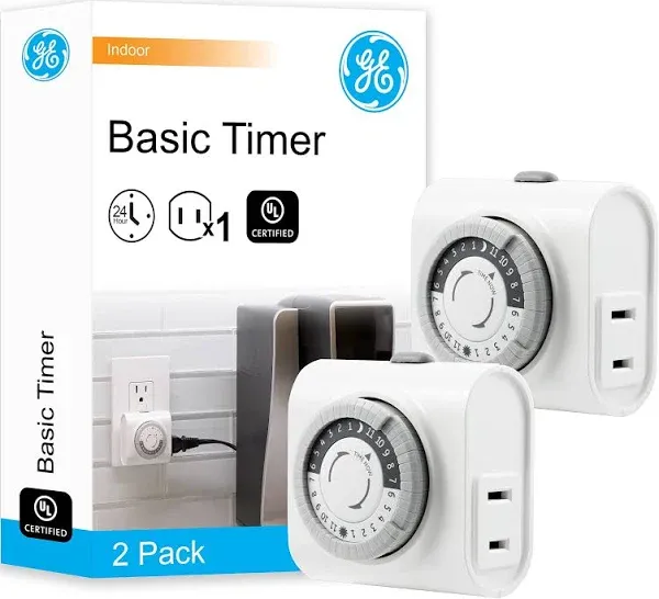 GE 24-Hour Indoor Plug-In Outlet Timer, 1 Polarized Outlet, Timers for Electrica