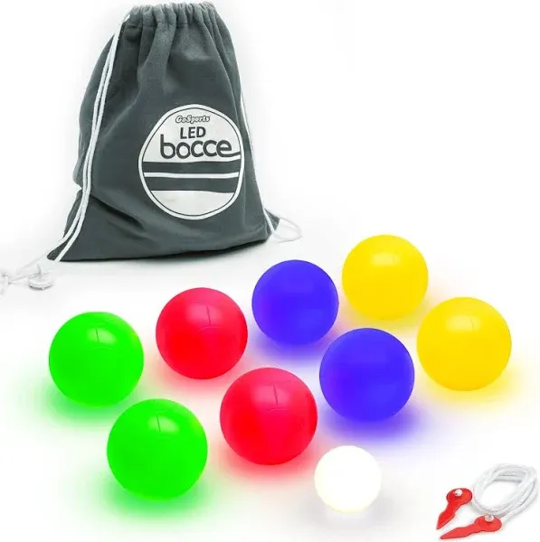 GoSports LED Bocce Ball Game Set - Includes 8 Light Up Bocce Balls, Pallino, Case and Measuring Rope - Choose 85 mm or 100 mm