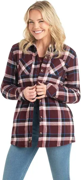 Legendary Whitetails Women's Open Country Flannel Shacket Sherpa Lined Plaid Fleece Shirt Jacket Ladies Western Clothing Coat