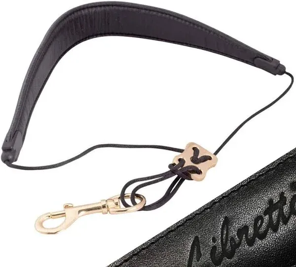 Libretto Premium Neck Padded Sax Strap, Black, Soft Genuine Leather, Easily Adjustable, Less Stressed, Swivel Snap, Comfy, Designed for Alto/Tenor/Baritone/Soprano! Great Gift for all Saxophonists!