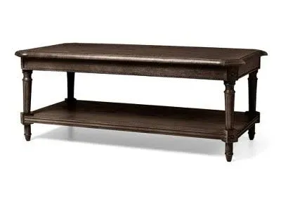 Maven Lane Pullman Large 2 Tier Traditional Rectangular Wooden Center Coffee Table with Shelf Storage in Rustic Antiqued Grey Finish