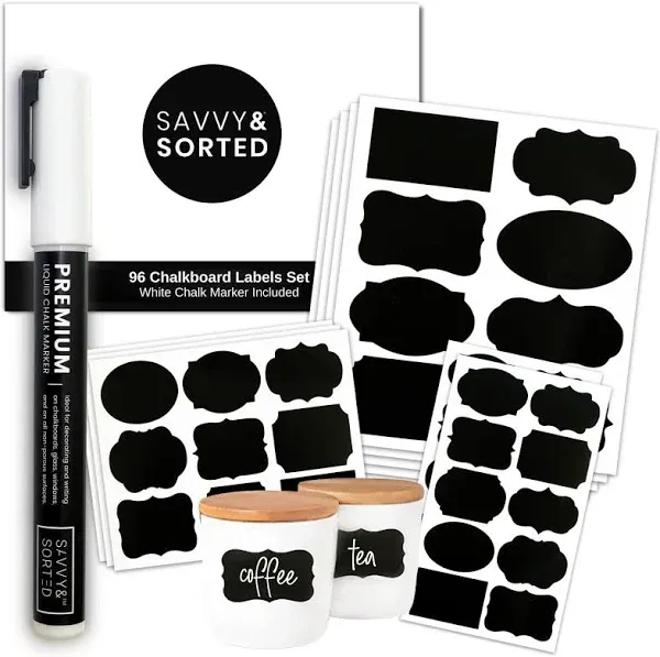 96 Premium Chalkboard Labels Bulk - Free Erasable Chalk Pen - Dishwasher Safe Chalk Board Mason Jar Labels - Removable Waterproof Blackboard Sticker