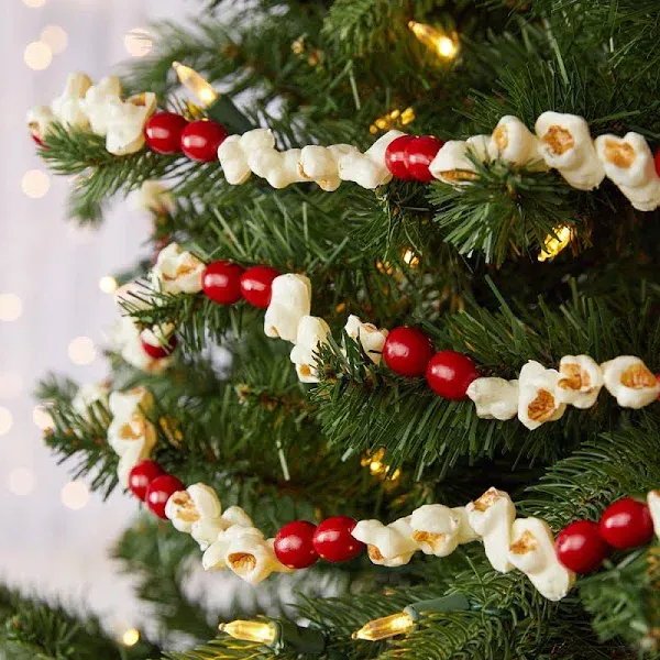 Faux Realistic Popcorn Cranberry Christmas Tree Garland 6 Ft Napco