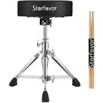 Starfavor Drum Throne Height Adjustable Padded Seat Drum Stool, with 5A Drumsticks Double Braced Anti-Slip Feet Swivel Drum Chair for Kids and Adults, ST-400B