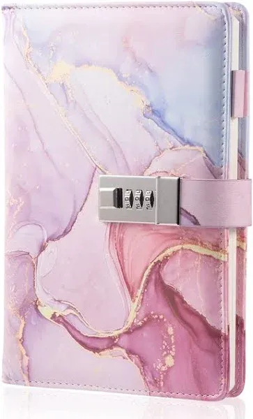 Marble Diary with Lock for Girls and Women, A5 Leather Locked Journal for Teen Girls, Secret Cute Password Lock Notebooks with Pen Holder for Travel Diary Office Notepad