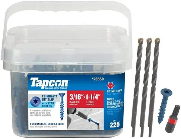 Tapcon 28550 3/16x1-1/4 Blue Star Drive Bugle Head Concrete Anchors 225/Box