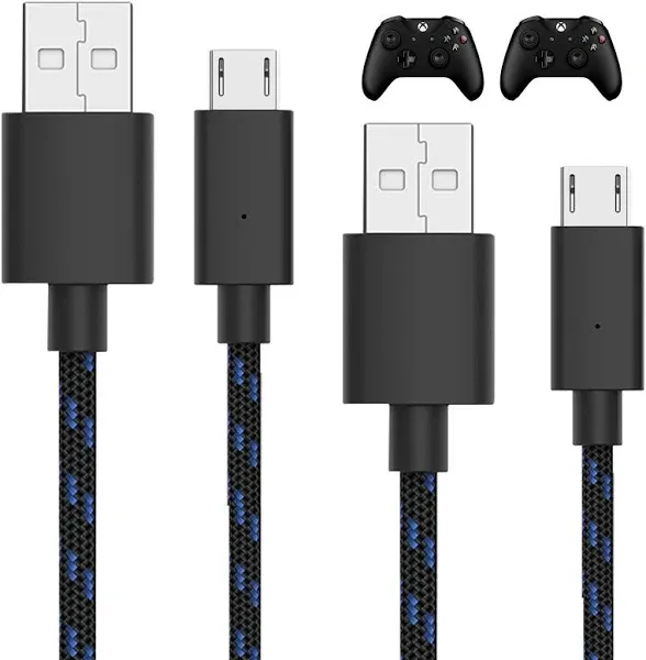 Talkworks Controller Charger Cord for Xbox One - 2 Pack 10 ft Nylon Braided Micro USB Charging Cable - Also Android Compatible with Samsung Galaxy, PS4