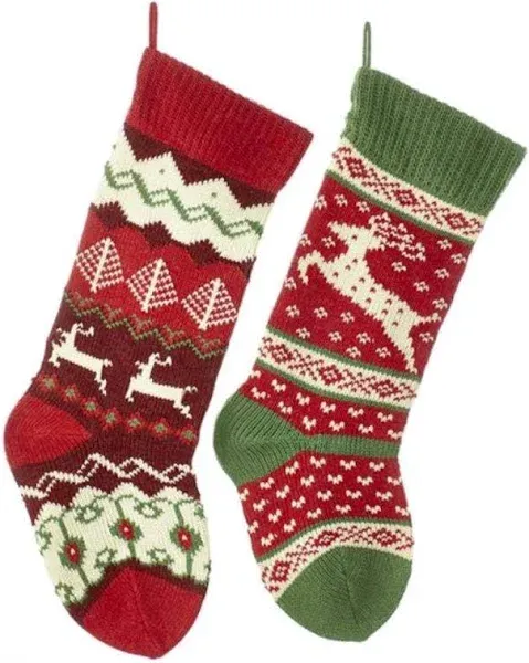 Kurt Adler B0679 20-Inch Knit Reindeer Stockings 2 Assorted