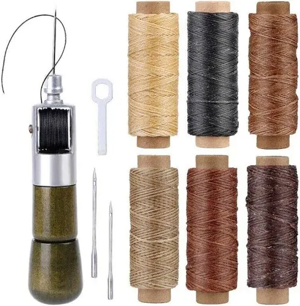 Leather Sewing Awl Thread Kit with Waxed Thread Manual Speedy Stitcher Tool (Type 2)