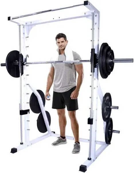 DF4900 Smith Machine with Linear Bearings, Weight Plate Storage and Pull-Up Bar, Squat Rack, Half Power Cage for Strength Training Home Gym