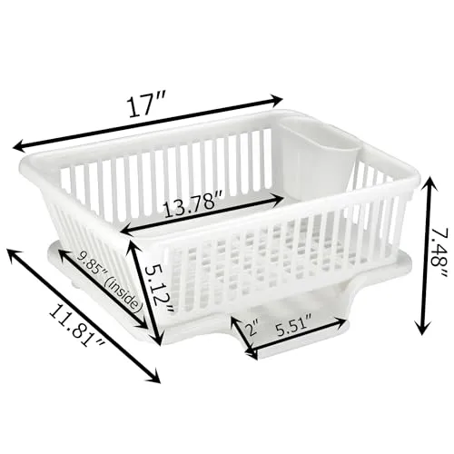 2-Piece Plastic Dish Drying Rack Set in White - Includes Large Dish Dr