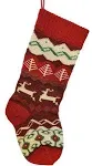 Red, Green and Ivory Knit Reindeer Stockings (2 Styles – Sold individu