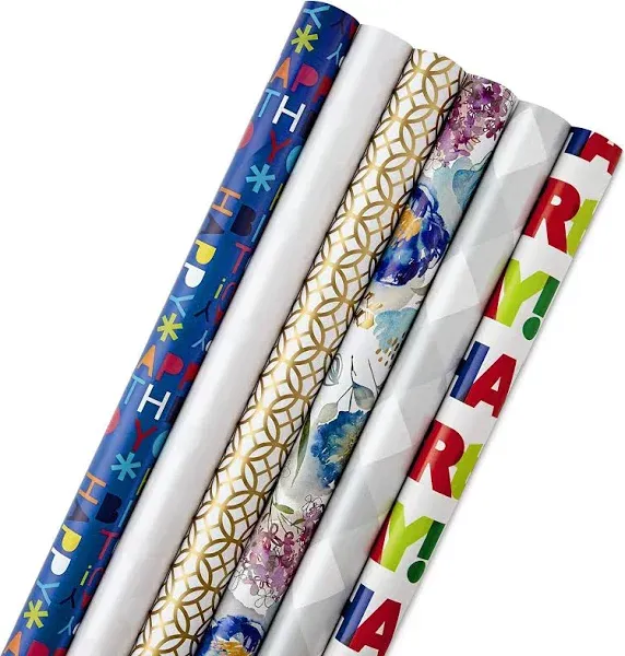 Hallmark 5JXW1745 All Occasion Wrapping Paper Bundle with Cut Lines On Reverse P