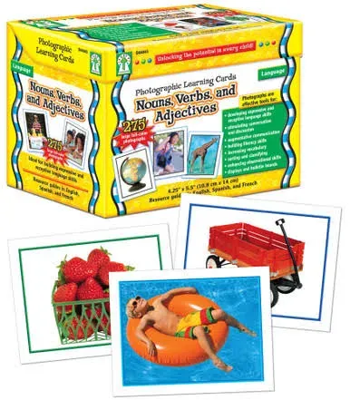 Key Education Nouns, Verbs, and Adjectives Photographic Learning Cards, 275 Vocabulary Flash Cards, Parts of Speech Picture Games, Learning Resources for Preschool, ESL, and Special Needs