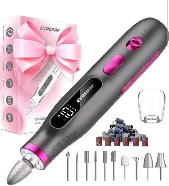 Electric Nail Drill, Electric Nail File for Acrylic Gel Dip Powder Nails,Professional Manicure and Pedicure Kit,10 Speeds Nail Care Set for Grinder Sander Trimmer Buffer(White)