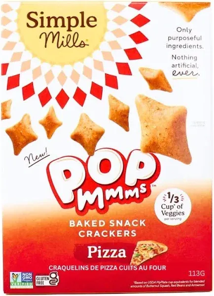 Simple Mills Gluten-Free Pop Mmms Veggie Flour Baked Crackers Pizza, 113g