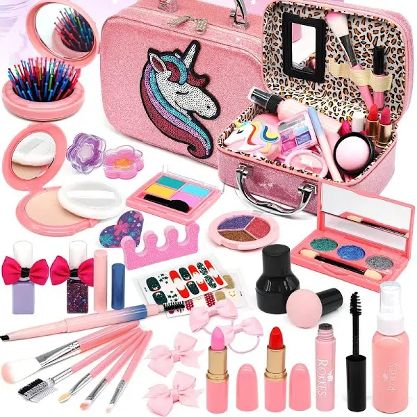 Kids Washable Makeup kit for Girl - Kids Makeup Kit Toys for Girls Pink Makeup