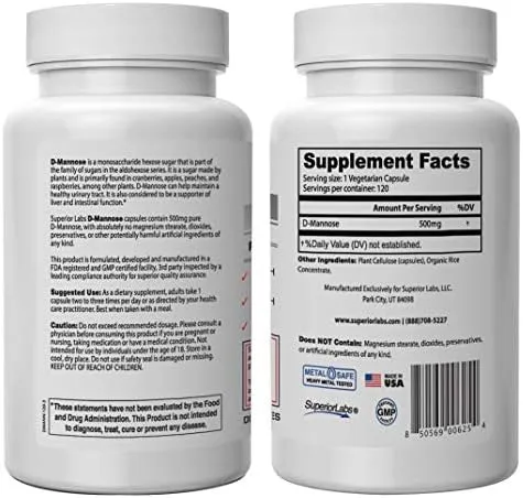 Superior Labs – Best D-Mannose NonGMO Dietary Supplement – 500mg 120 Vegetabl...