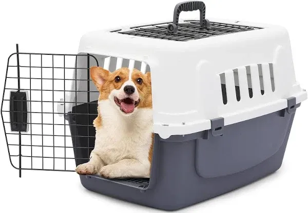 MoNiBloom 18-Inch 2-Door Top Loading Cat Carrier, Plastic Dog Crate Hard-Sided Dog Travel Carrier for Small Dogs and Cats, Ventilation and Security Lock Design for Pets up to 10 lbs (Grey)