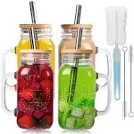 Yirilan 4 Pack 24Oz Mason jar cups with lids and straws, Mason Jars with Handle, Mason Jar Drinking Glasses with Lid and Straw, Mason Jar Mugs