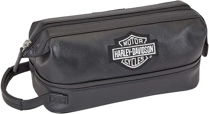 Harley Davidson Leather Toiletry Kit, Black, One Size