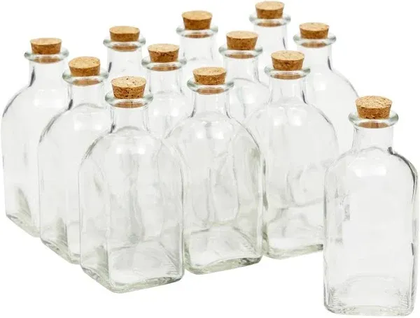 12 Pack Clear 4 Oz Glass Bottles with Cork Lids, Tiny Vintage Style Potion Vases