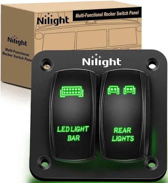 2-Gang Aluminum Rocker Switch Panel with LED Light Bar and Rear Light Rocker Switches; Green LED (Universal; Some Adaptation May Be Required)