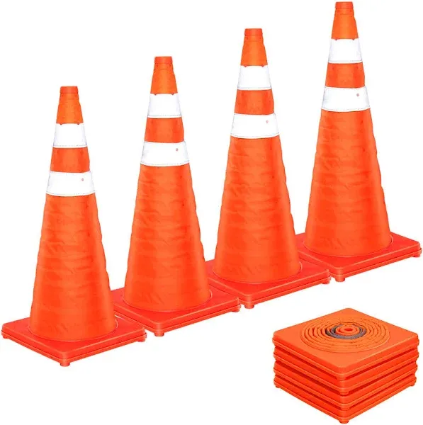 New- [4 Pack] Collapsible Traffic Cones, 28 Inch