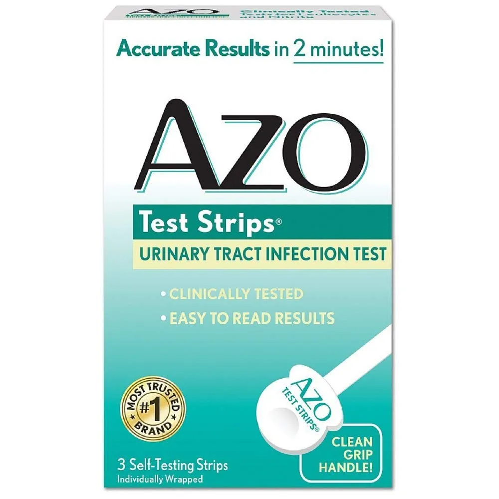 AZO Test Strips, Urinary Tract Infection Test, Accurate Results in 2 Minutes, Clinically Tested, Easy To Read Results, 3 Individually Wrapped Self Testing Kits