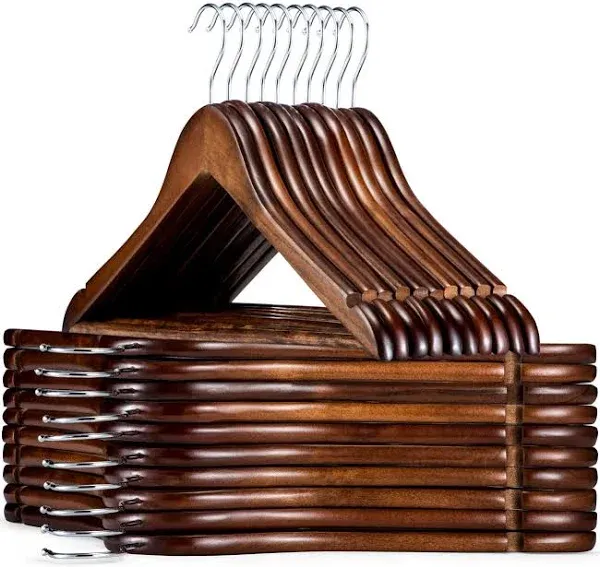 Wooden Hangers 30 Pack, Slim Hangers Wood with Non Slip Pants Bar, Smooth Finish Wooden Suit Hangers, Walnut