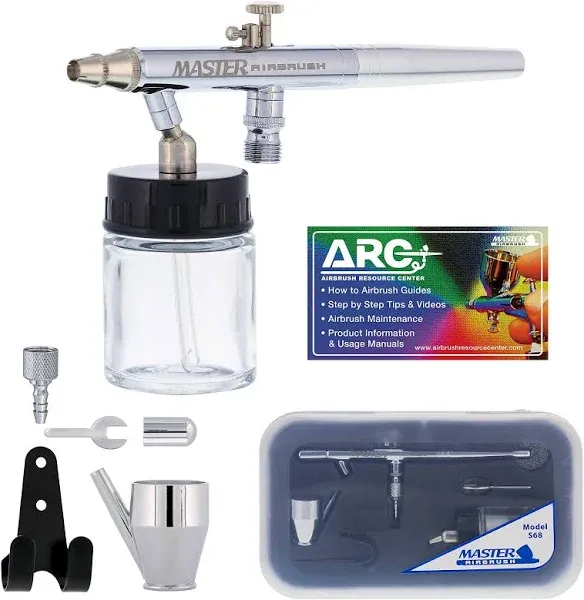 Master Performance S68 Multi-Purpose Precision Dual-Action Siphon Feed Airbrush, 0.35 mm Tip, 3/4 oz Fluid Bottle, Color Cup, 6 Foot Braided Air Hose - User Friendly Set Kit - Auto, Art, Hobby, Cake