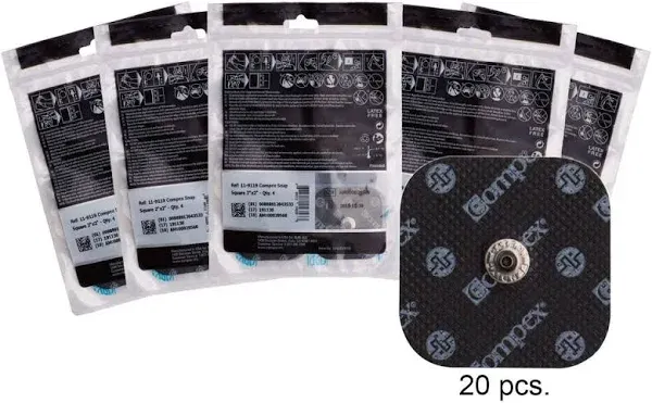 COMPEX EASY SNAP ELECTRODES 2IN X 2IN - 5 PACK (20 ELECTRODES) - BLACK