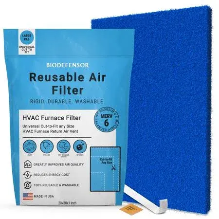 BIODEFENSOR Rigid Reusable Air Filter 20X30X1 - Made in USA, MERV 6, Cut to Fit 