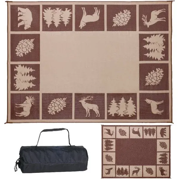 Cabin Lodge Wolf Deer Patio Rug