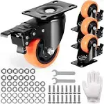 VEVOR Caster Wheels 3-Inch Swivel Plate Casters Set of 4 PBJLCSJAZ4J27UKMWV0