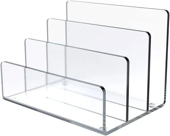 Clear Acrylic Folder Holder with 3 Sections for Paper Files, Documents, Envelopes, Desk Organizer for School and Office Supplies, 9x6.75 in