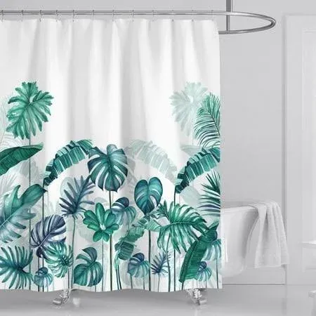 Muuyi Green Shower Curtain, Plant Shower Curtain for Bathroom, Tropical Cloth