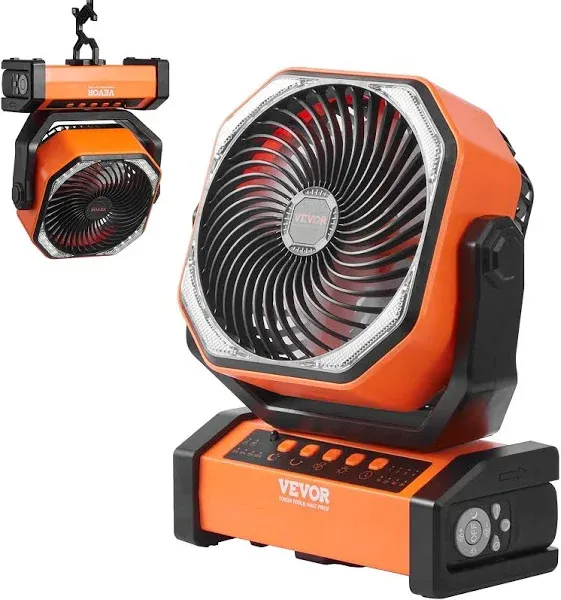 VEVOR 20,000mAh Camping Fan, 8 Inch Battery Operated Fan with LED Lantern, Rechargeable Fan Portable with 4 Speeds, 270°Head Rotation, Outdoor Tent Fan with Hook for Picnic, Barbecue, Fishing, Travel