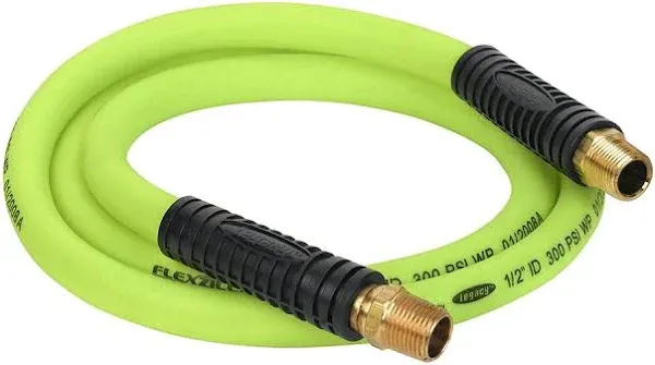 Flexzilla Swivel Whip Air Hose, 1/2 in. x 6 ft. (1/2 in. MNPT Swivel x 1/2 in. MNPT Ends), Heavy Duty, Lightweight, Hybrid, ZillaGreen - HFZ1206YW4S